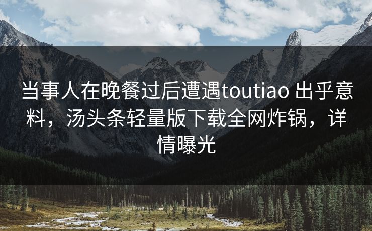 当事人在晚餐过后遭遇toutiao 出乎意料，汤头条轻量版下载全网炸锅，详情曝光
