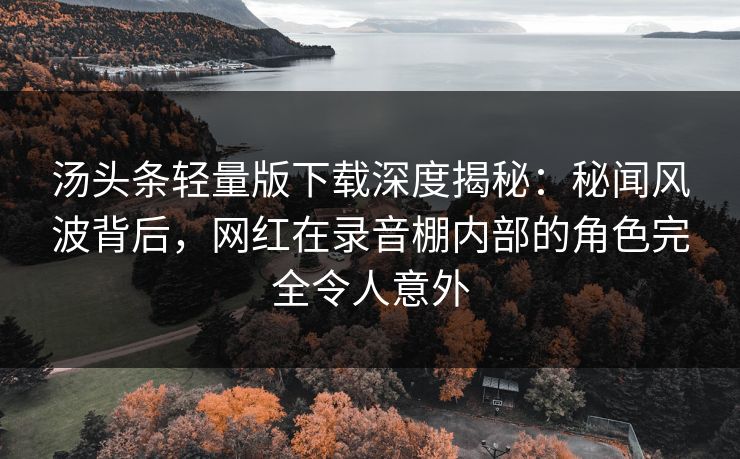 汤头条轻量版下载深度揭秘：秘闻风波背后，网红在录音棚内部的角色完全令人意外
