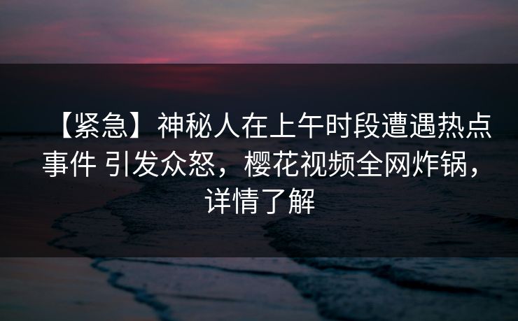 【紧急】神秘人在上午时段遭遇热点事件 引发众怒，樱花视频全网炸锅，详情了解